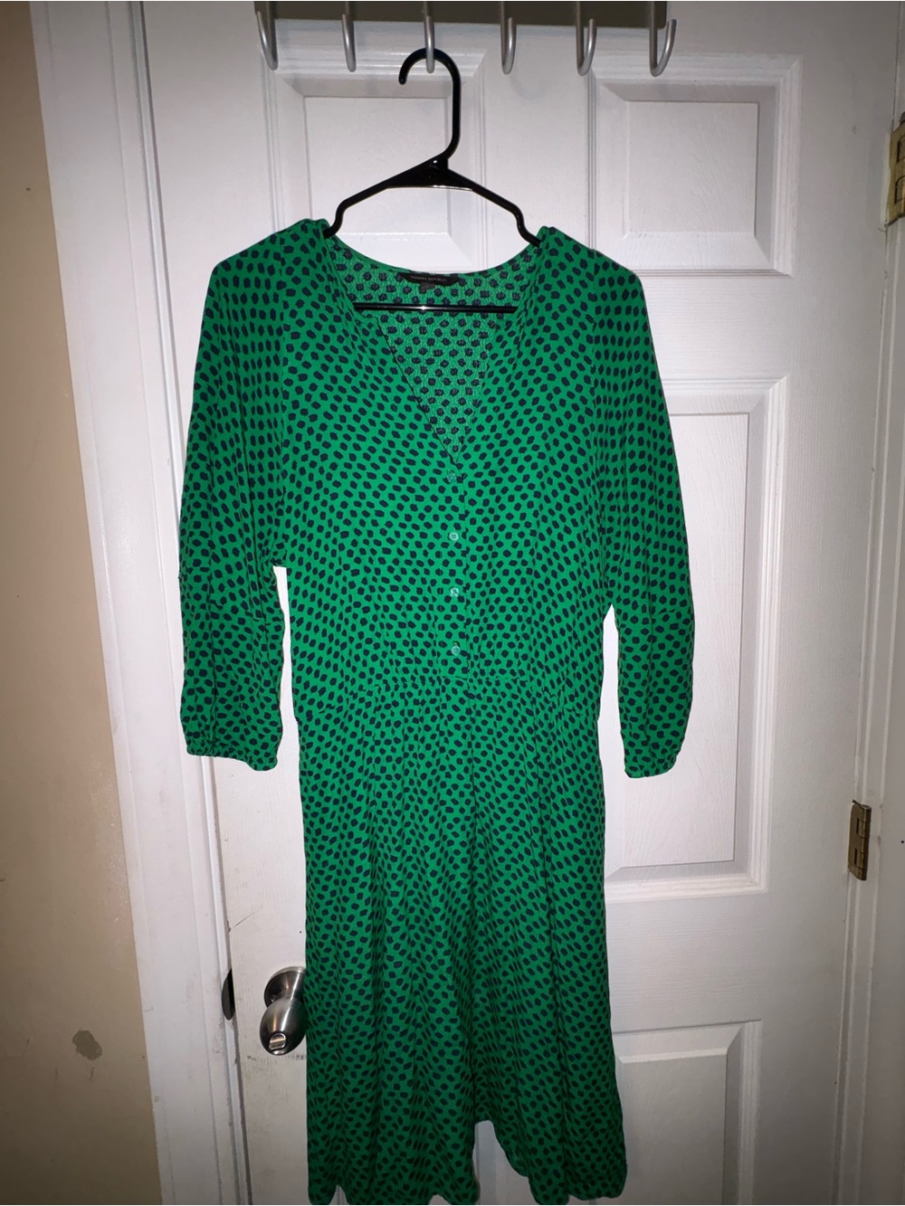 Banana Republic Green Polka Dot Long Sleeve Midi Dress
